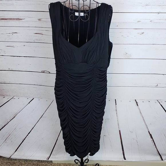 Calvin Klein V-Neck Ruched Dress with Side Zipper